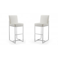 Manhattan Comfort 2-BS010-PW Element 42.13 in. Pearl White and Polished Chrome Stainless Steel Bar Stool (Set of 2)